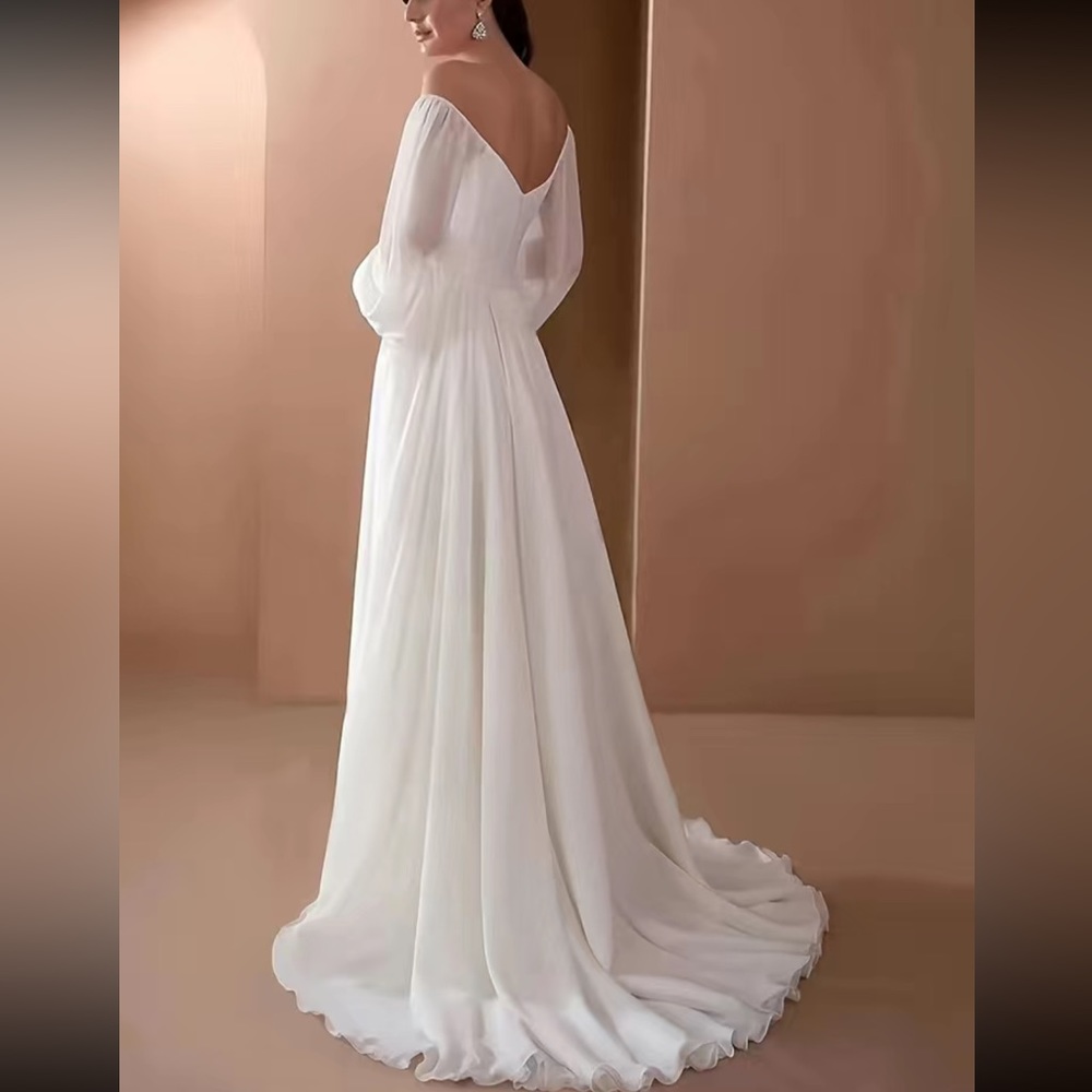Luxe elegant off shoulder party formal wedding evening dress - Picture 2 of 6